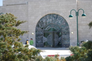 Our synagogue; the doors contain the symbols of the Twelve Tribes of Israel