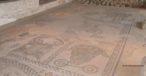 Depiction of a basket of First Fruits, Zippori Synagogue mosaic, 5th century
