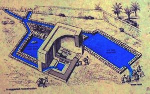 Artist’s rendering of what may be a balsam factory at Enot Tsukim on the Dead Sea (courtesy of Dr. Tsvika Tsuk, Israel Nature and Parks Authority) 