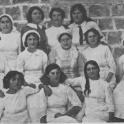 Hannah and girls at Kinneret farm 1913 Hannah fourth from left top row